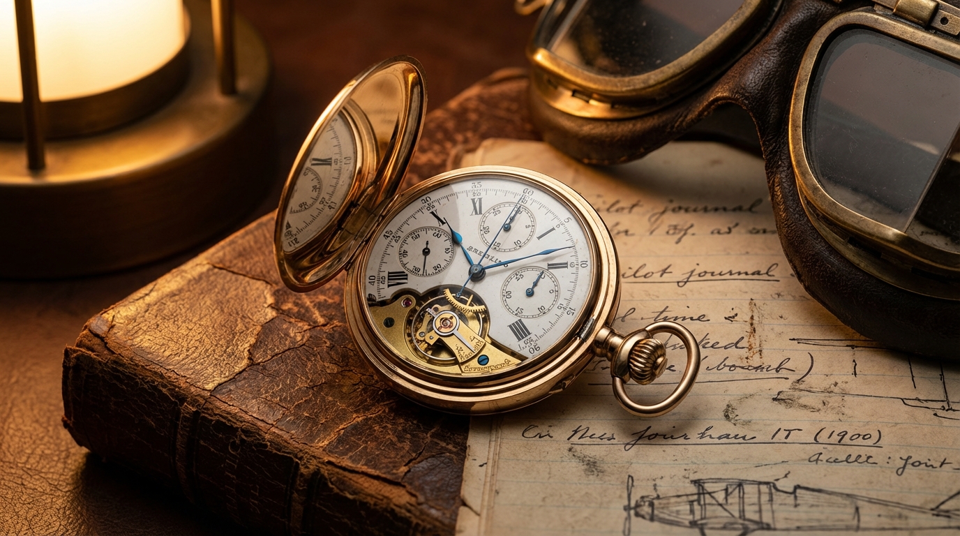 Een vintage Breitling zakhorloge met chronograaf, dat de rijke geschiedenis van het merk toont.