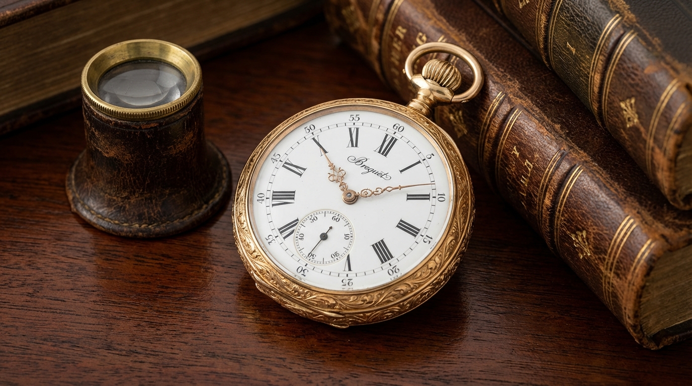 Een antiek zakhorloge met opengewerkte kast, wat de waarde van het zakhorloge illustreert.