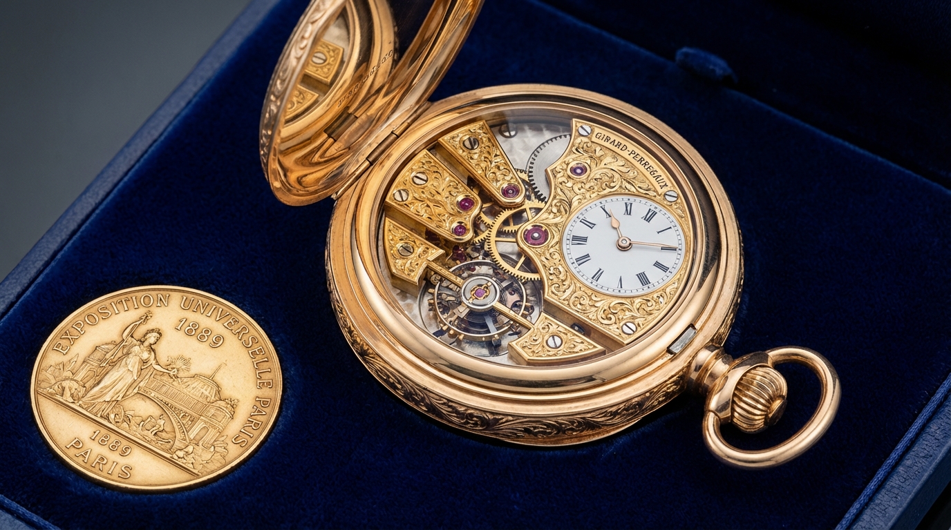 Het iconische La Esmeralda zakhorloge Girard-Perregaux met zijn drie gouden bruggen.