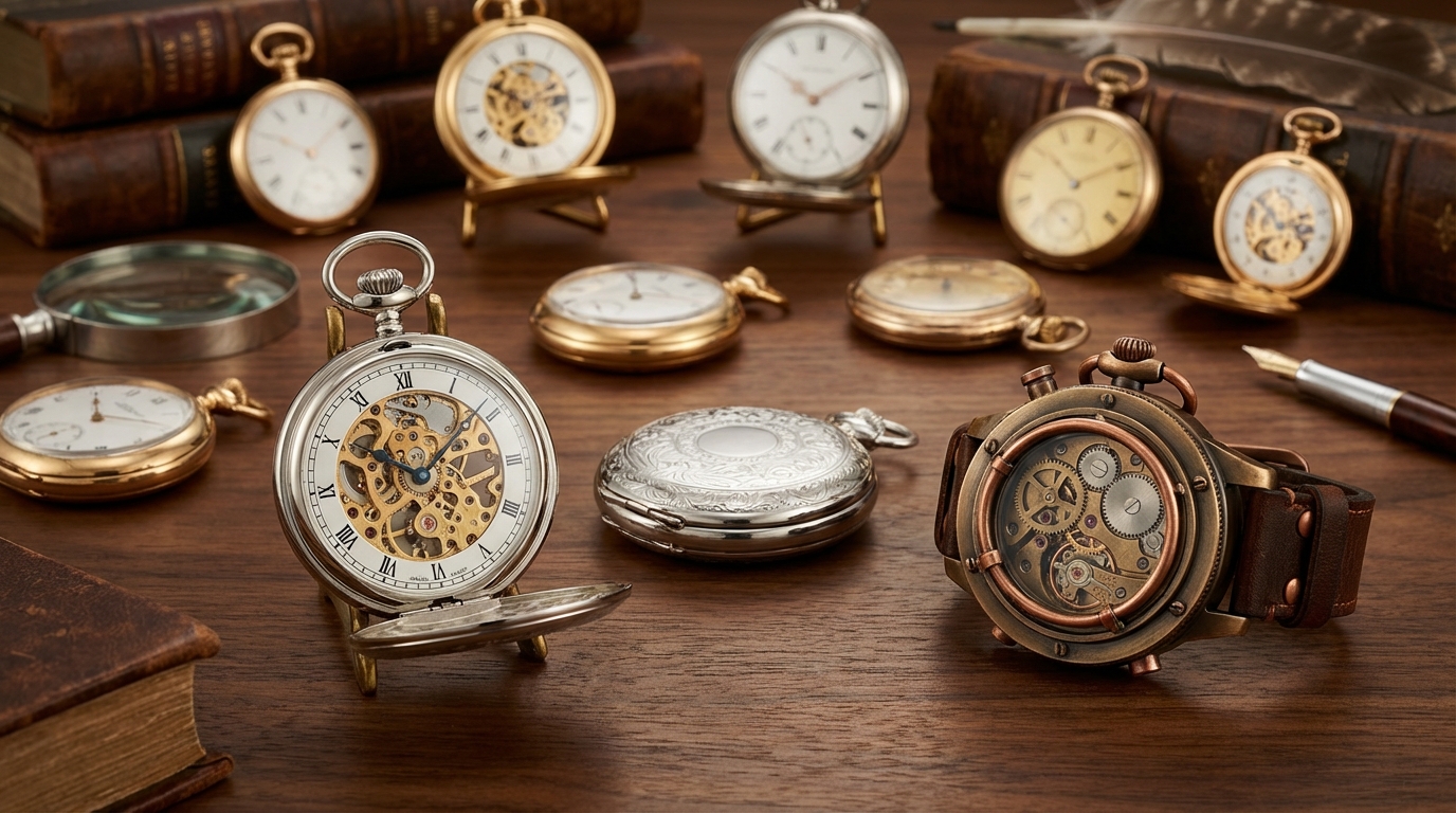 Een collectie zakhorloges als gids voor een zakhorloge kopen.